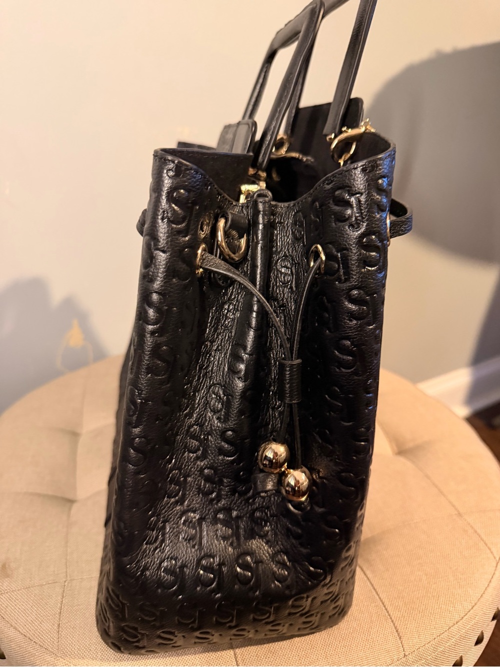 Sassy Jones Black Satchel with Gold Chain - Picture 3 of 3